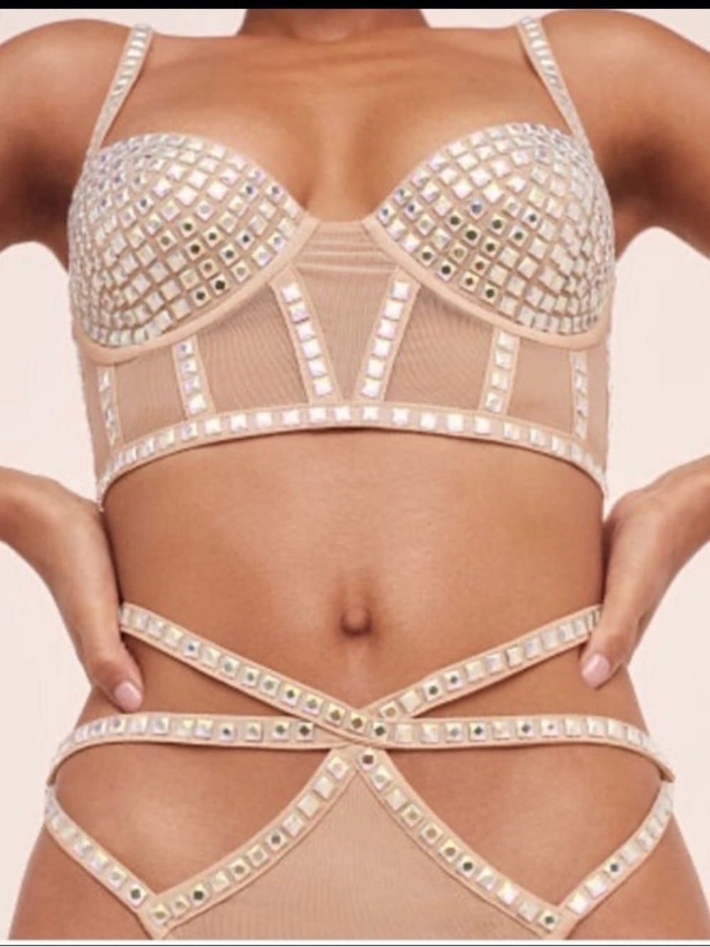 FL&L Jackpot rhinestone long line bra and panty set size small